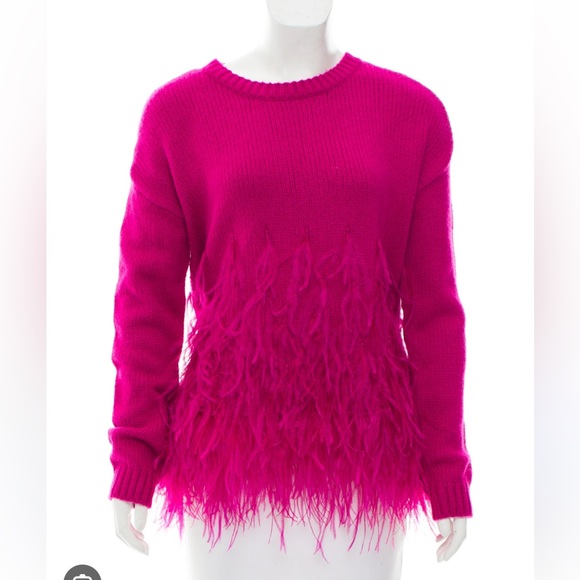 Elizabeth and James Magenta Genuine Ostrich Feather Cotton Sweater Size Medium - Picture 1 of 8